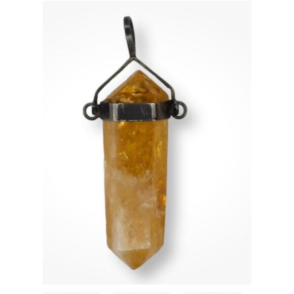 Vintage sterling silver 925 yellow citrine point pendant 9.27g 1.9" stunning - Picture 1 of 6
